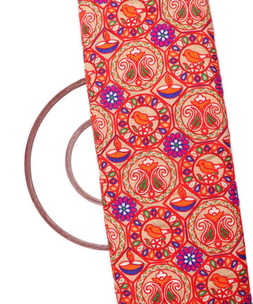 golden colour raw silk embroidery fabric